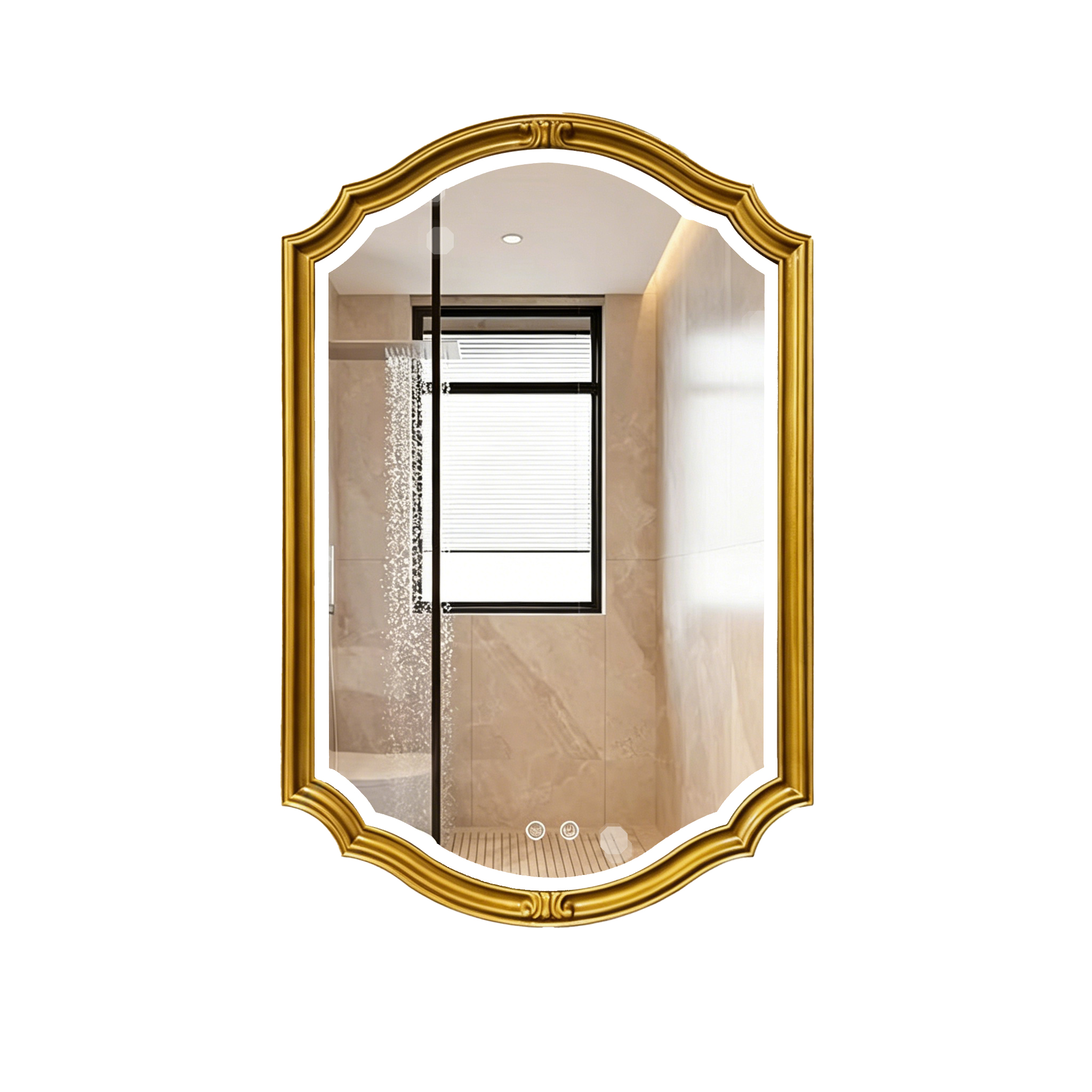 Qilux Wooden frame LED wall-mounted mirror